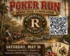 Poster for a Poker Run fundraiser at Rodeheaver Boys Ranch, showing horseback riders along a trail, a large circular logo, and a prominent QR code on the right side.