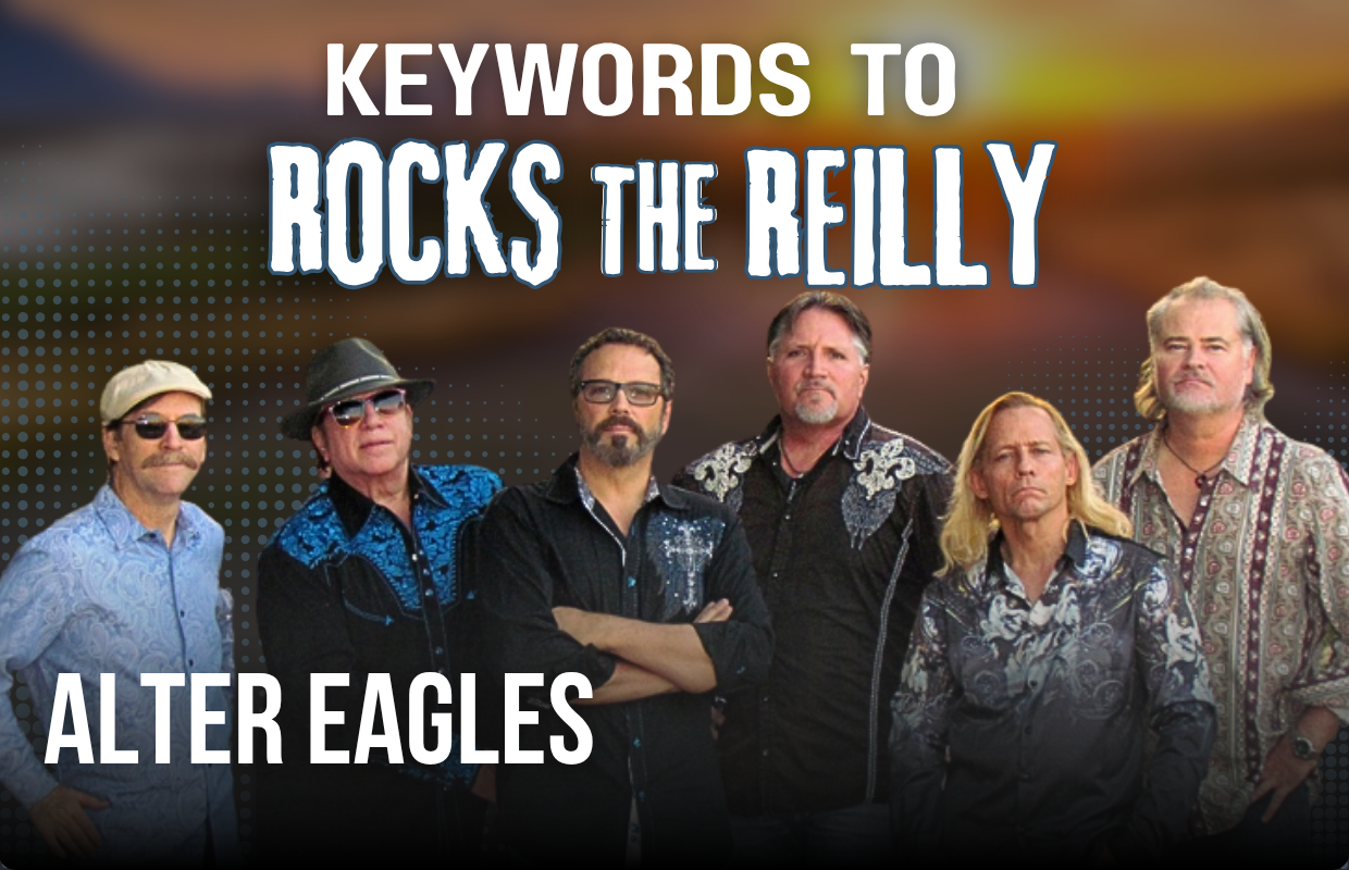 Promotional banner for the Alter Eagles band, featuring six musicians in western shirts with bold text across the top and bottom of the image.