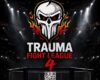 Promotional poster for Trauma Fight League 4, with a flaming skull logo, 'LIVE MIXED MARTIAL ARTS' text, bold 'TRAUMA FIGHT LEAGUE 4' and a QR code beneath a fight cage.