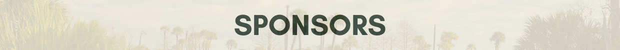 Sponsors banner with dark green text over a pale palm-tree backdrop.