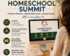 Promotional poster for the Virtual Homeschool Summit: Inspire Guide Nurture logo, 'HOMESCHOOL SUMMIT', dates August 21–23, a free event, and a person using a computer to view the summit content.